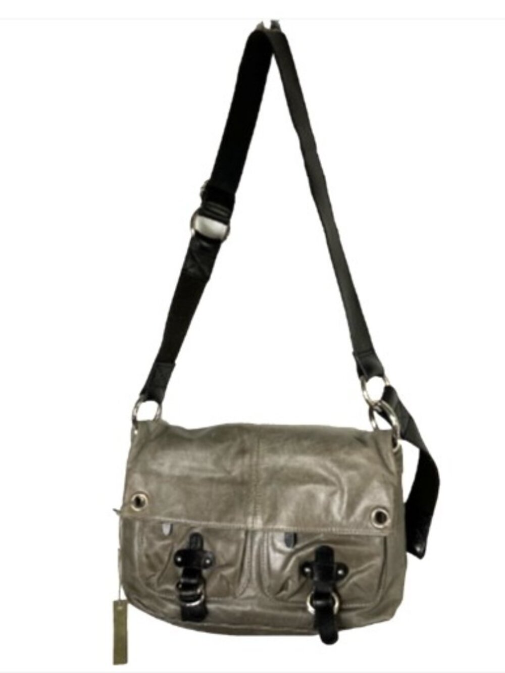 Tano Leather Crossbody Bag Olive Green Buckle Flap Slouch Shoulder green grey